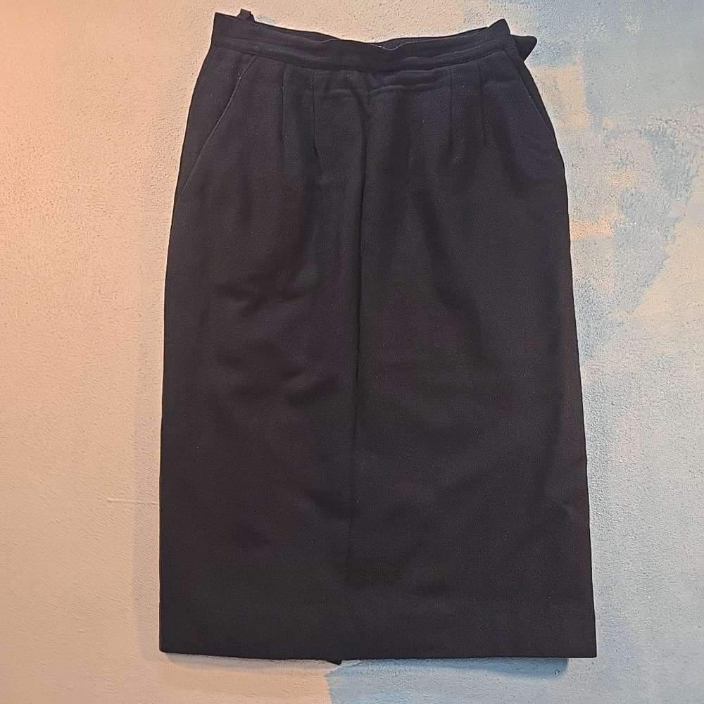 VTG Peabody House Womens L Black Wool Pleated Midi Skirt Korea Zip Pencil 80s‎